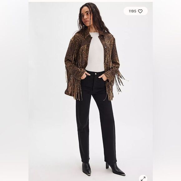 We The Free Fringe Out Vegan Suede Animal Print Jacket - Picture 4 of 8